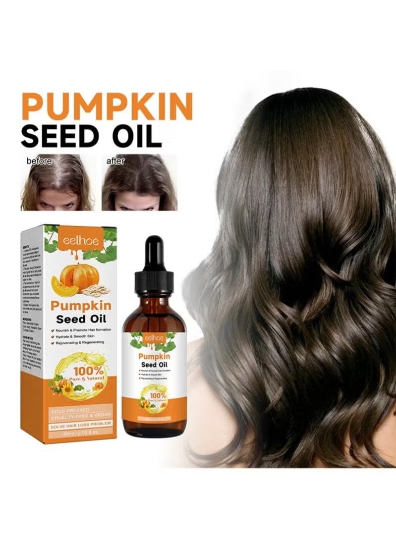 EELHOE Pumpkin Seed Oil, Organic Pumpkin Oil for Hair Growth, Pure Cold Pressed Hair Oil Nourishes Dry Damaged Hair and Moisturizes Skin, Pumpkin Essential Oil for Face Skin Care Hair Loss Treatment-60ml - Image 3